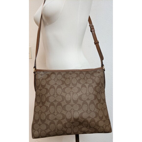 COACH #F58297 Signature File Crossbody Zip Top Handbag Khaki/Saddle WORN ONCE!!! - Picture 5 of 16